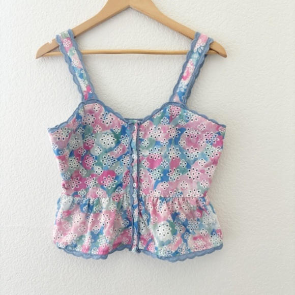 Sugarlips Baine embroidered button up eyelet top Size Small - Picture 1 of 10